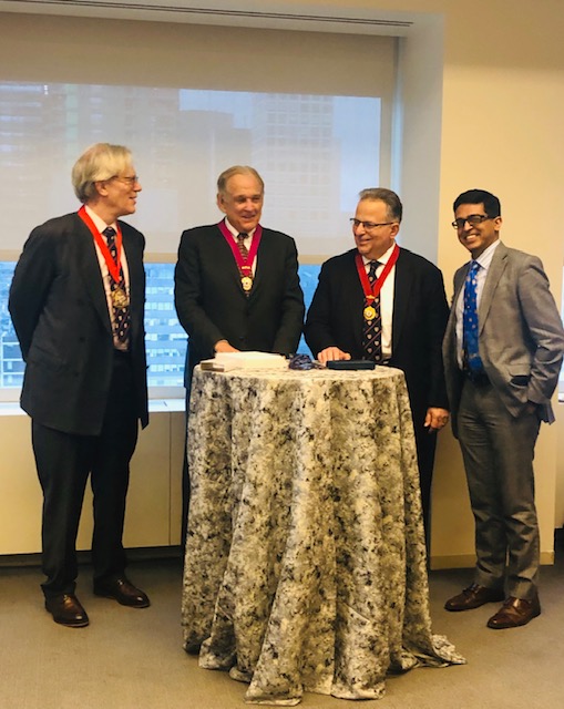 CIArb President Thomas Halket presents the New York Branch Patron Medal to Professor George Bermann with NY Branch Chair Richard Mattiaccio and fellow course director Kabir Duggal