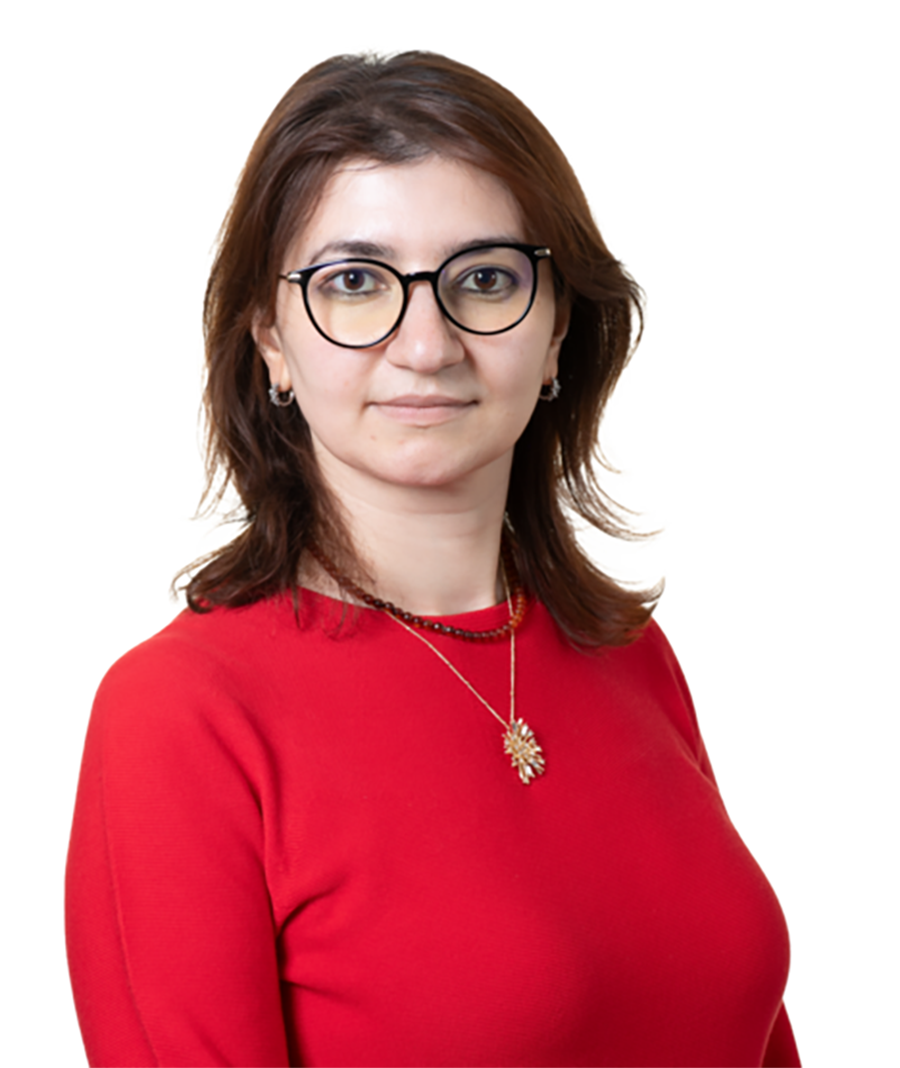 Woman wearing glasses and red top