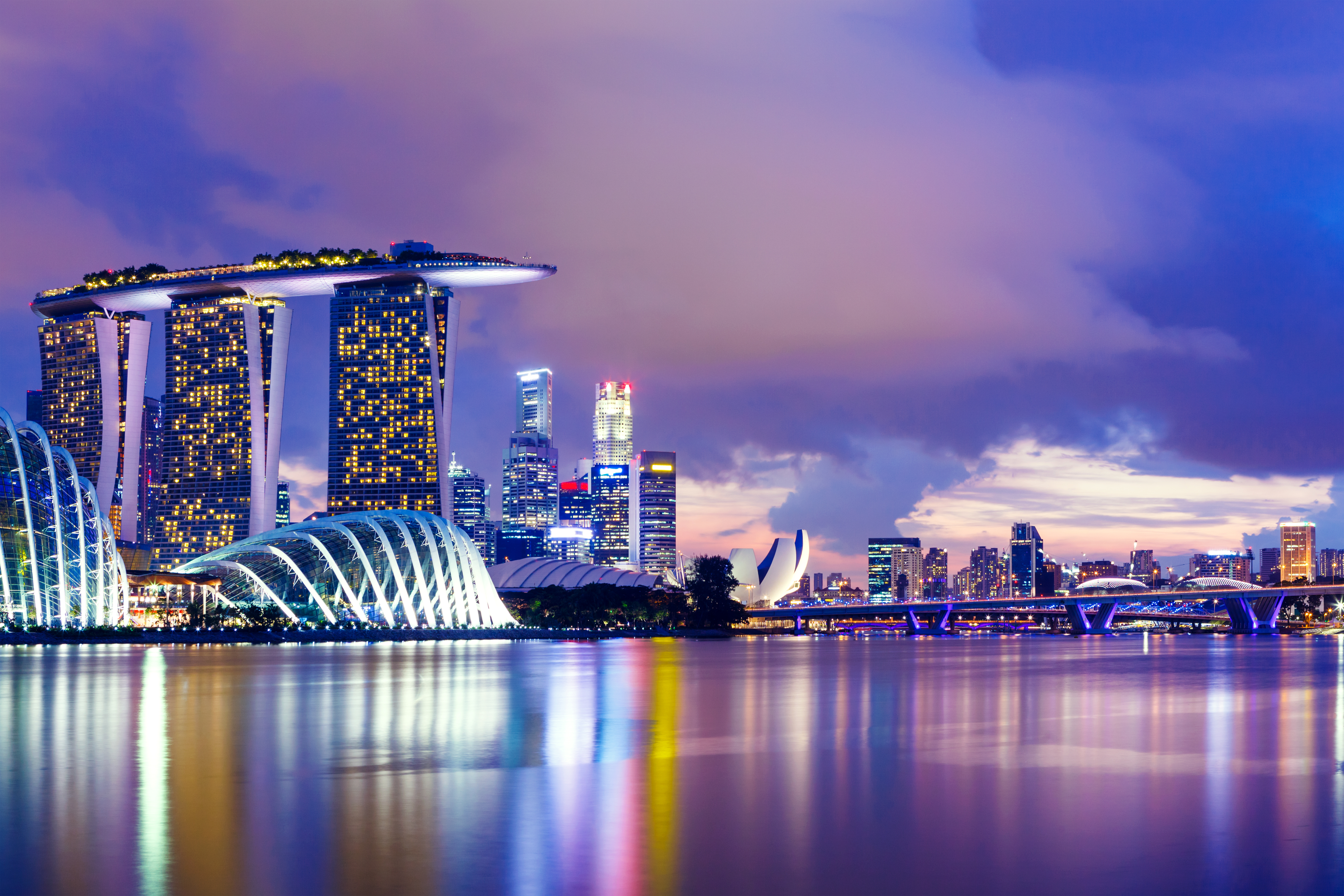 City of Singapore skyline, with purple background